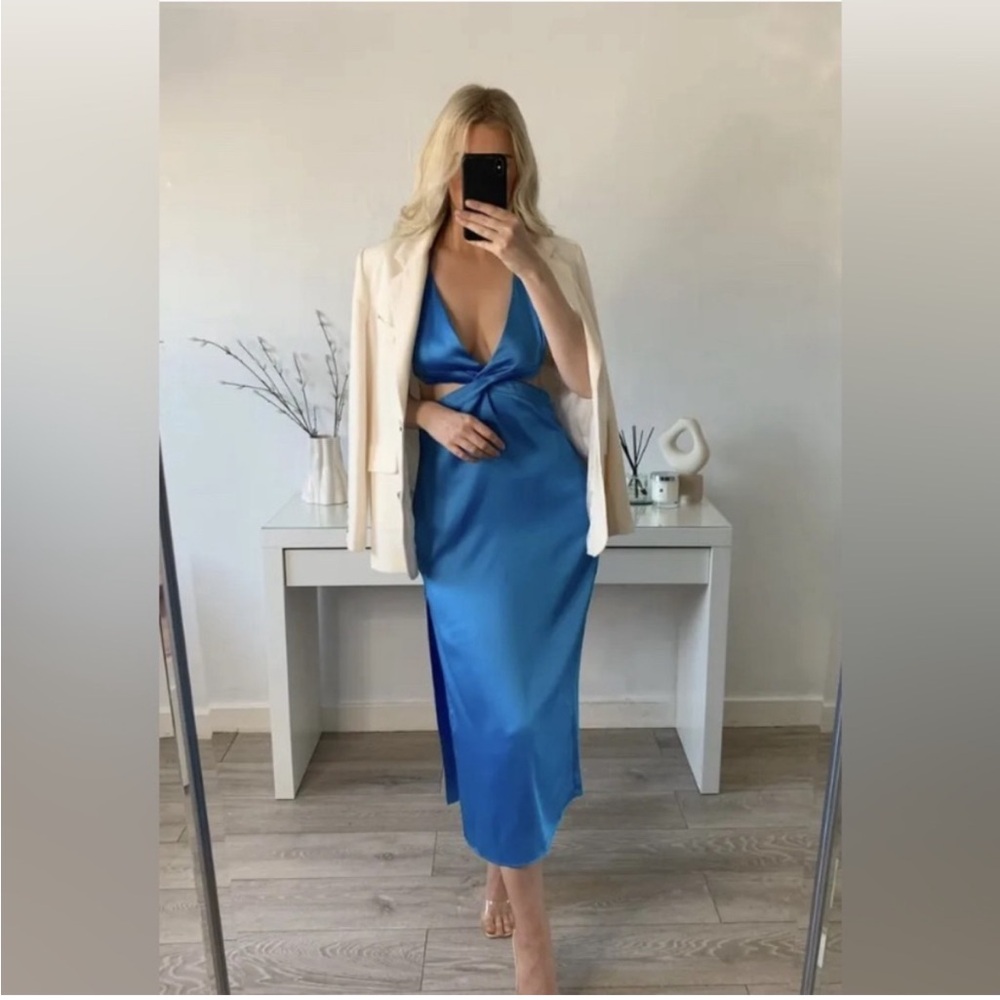 ZARA SATIN EFFECT CUT OUT DRESS